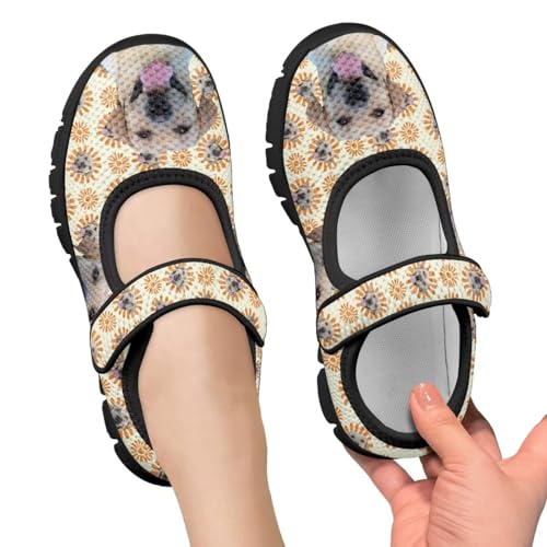 Forchrinse Sunflower Otter Pattern Toddlers Girls Dress Shoes Floral Mary Jane Flats Party School Uniform Shoes Lightweight Flats Sneakers for Kids,Size 11-2.53