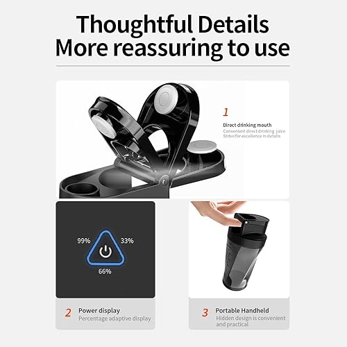 Miniatura 9 de Licuadora personal inalámbrica de 24 onzas, mini licuadora portátil de 360 W, para batidos recién exprimidos, 6000 mAh, autolimpiante y exprimidor