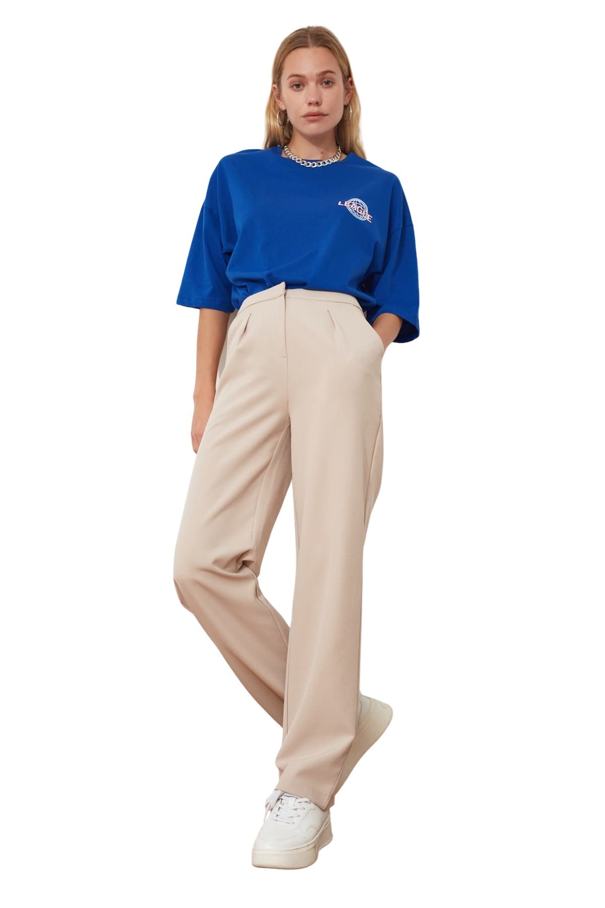 Trendyol Damen Stone Women's High Waist Straight Pants, 38