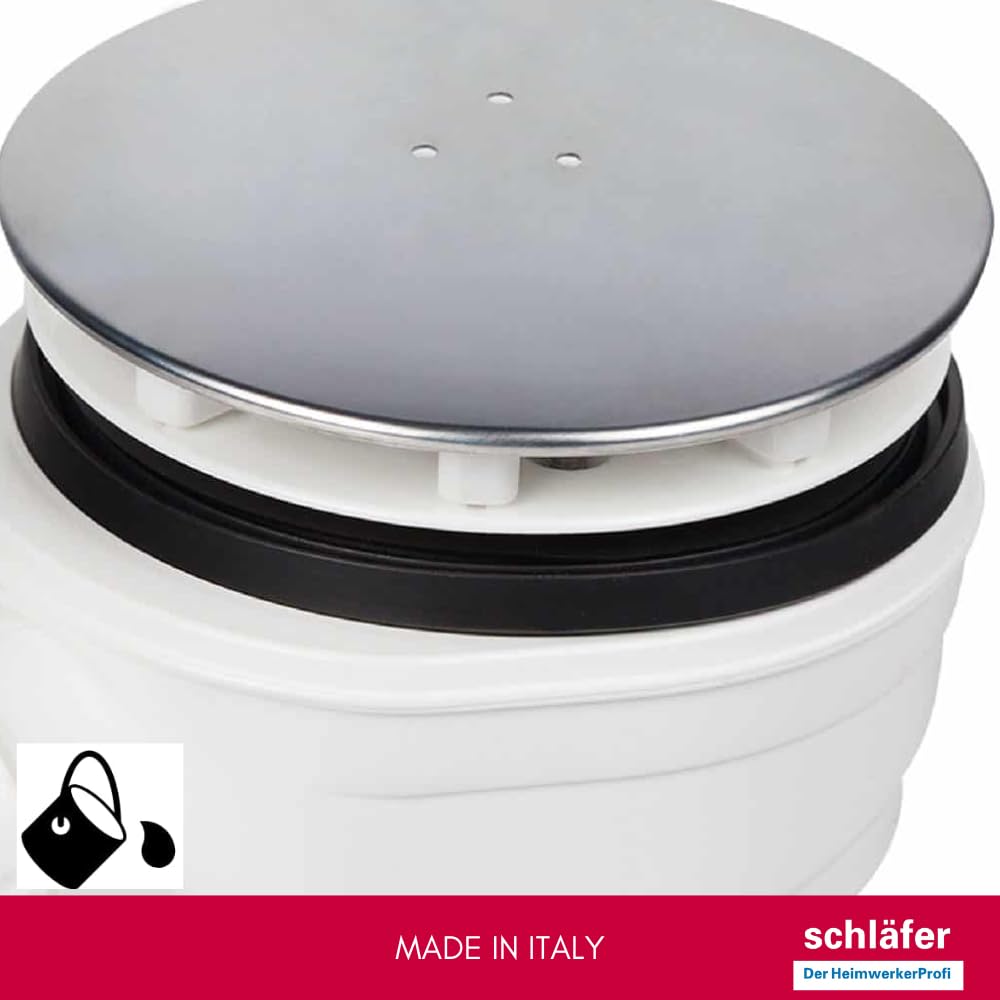 Schläfer 4397006 | Sifone Piatto Doccia Piletta di Scarico per Piatto Doccia Sifonata Ispezionabile, per foro doccia diam 90 mm, Tappo Coperchio Cromato Tubo di scarico diam 40/50 mm