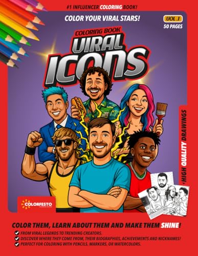 Viral Internet Icons: A Coloring Book of Internet Personalities, Streamers & Social Media Stars: for Kids, Teens & Adults Color Your Favorite Online ... Media Legends (Colorfesto Coloring Books) image 2