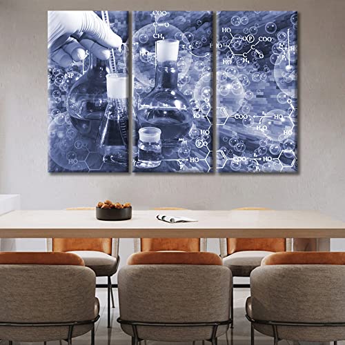 Image of TUMOVO Clinical Laboratoryr Modern Artwork Wall Decor 3 Panel Poster Chemical Equations Laboratory Research Concept Pictures Bathroom Decor Wall Art Print on Canvas Framed Ready to Hang, 60 inch Wx40 H
