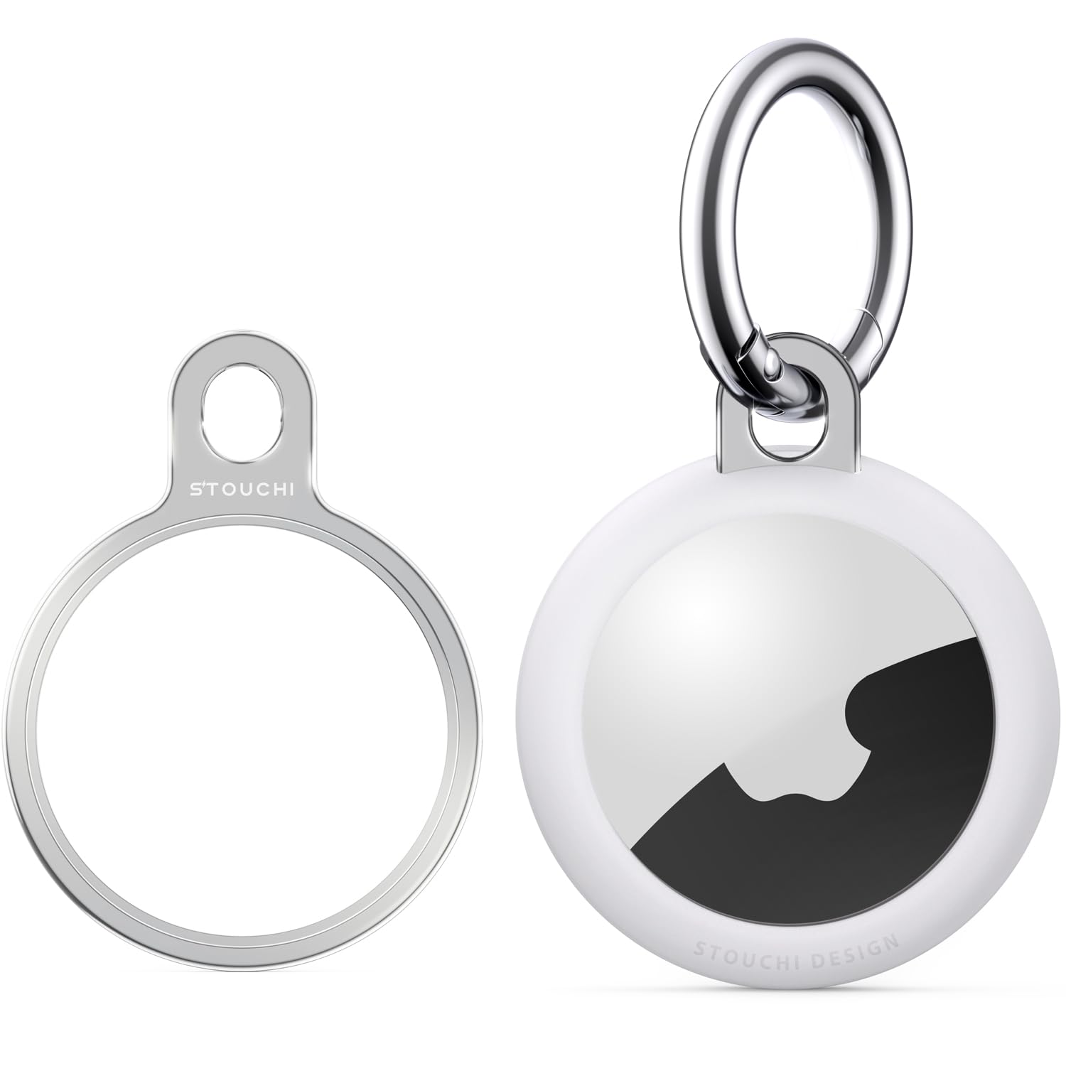 Stouchi Airtag Holder Key Ring with TPU Case, Stainless Steel Invisible Slim Keychain Compatible with Airtag 2021 Finder Items, Dog, Key, Backpacks Airtag Accessories Silver 1 Pack