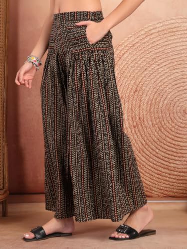 Image of COTLAND Fashions Jaipuri Cotton Printed Flared Palazzo Pants for Women
