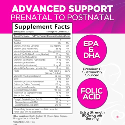 Nature'S Nutrition NNPRENATALSOFTGELS60 Women'S Prenatal Multivitamin With Folic Acid + Dha, Prenatal Vitamin Supplement For Fetal Support W/Folate, Omega 3 thumb #1