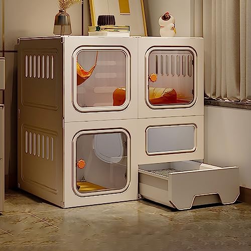 猫ケージ 屋内 - DIY 猫 ベビーサークル 取り外し可能 小動物ケージ 猫囲い 猫キャビネット、猫フェンス 1-3匹の子猫モルモット、バニー、チンチラ用(カラー:トイレ付き、サイズ:70x45x70cm)
