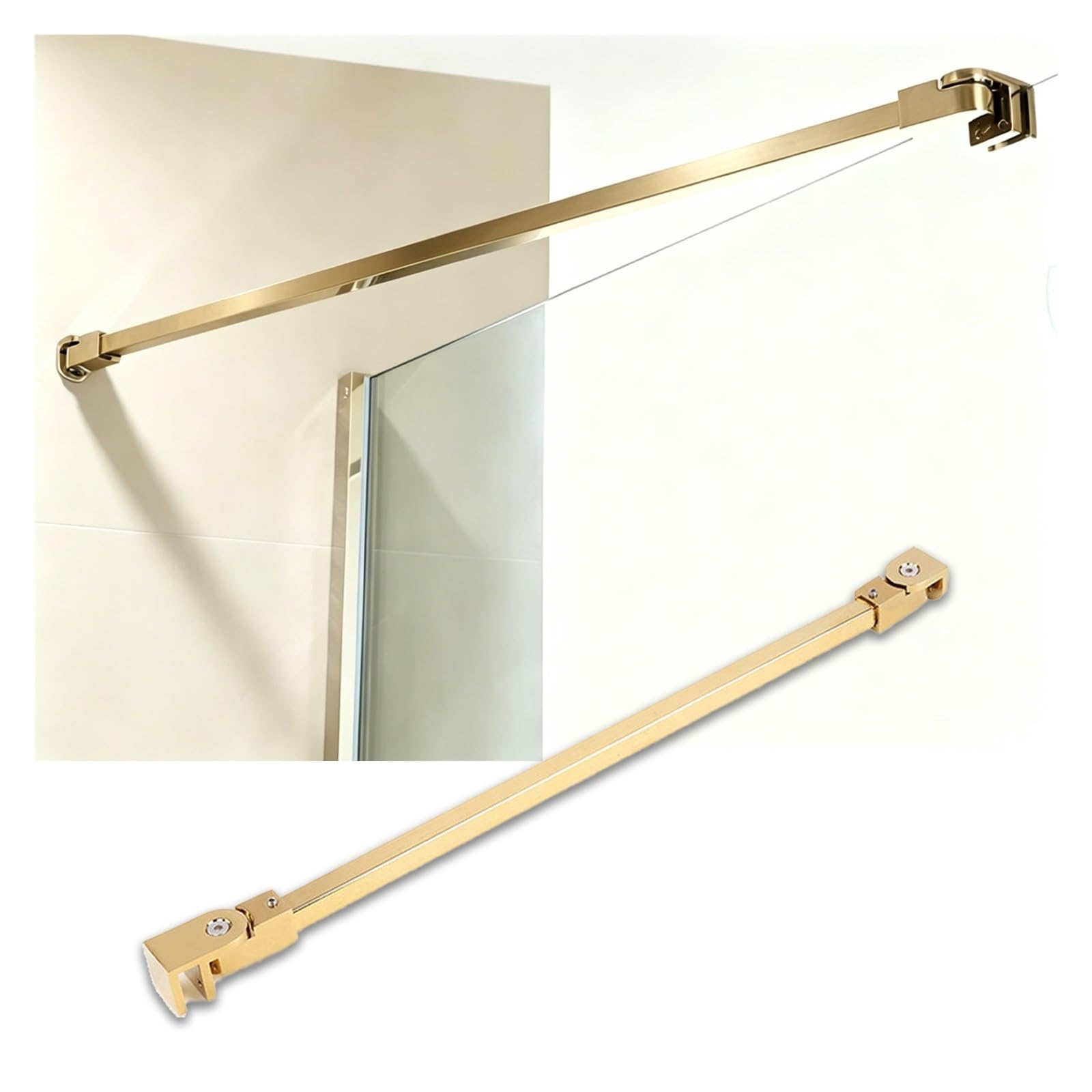 Regulowany Bezramowy Drążek Stabilizujący Do Kabiny Prysznicowej, Bezpieczny Stałe Uchwyty Do Szklanych Paneli Kabiny Prysznicowej(Gold,50cm/19.7in)