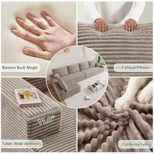 Image of Oversized Modular Sectional Sofa Couch, Large 6 Seater Corner Sofa Modern L Shaped Sectional Couch Cloud Couches for Living Room, Office, Spacious Space, Corduroy, No Assembly Required, Camel