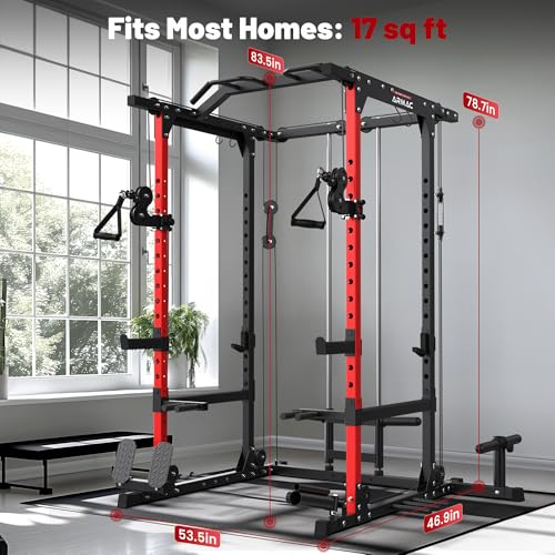 Image of SPORTSROYALS Power Rack, Multi-Functional Power Cage, Squat Rack with Pulley System & LAT Pull Down, Workout Cage with J Hooks for Home Gym