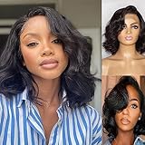 Umeiw Glueless Short Bob Wigs Human Hair 13X4 Lace Front Wig for Black Women 100% Unprocessed Virgin Brazilian Human Hair Pre Plucked Body Wave Lace Frontal Wig Natural Black 8 inch