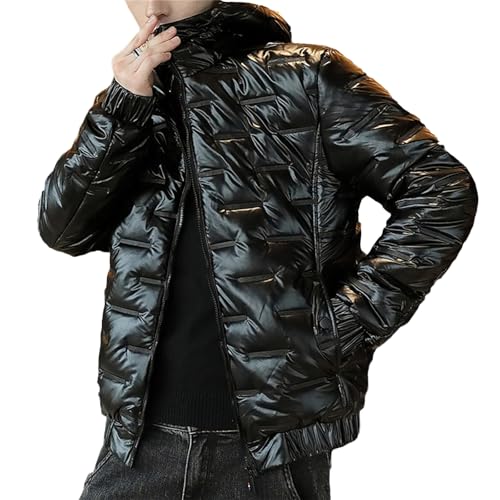 GPCHAN Men's Glossy Padded Winter Hood Coat Metallic Full Zip Down Quilted Cotton Jacket Warm Shiny Hooded Coat2