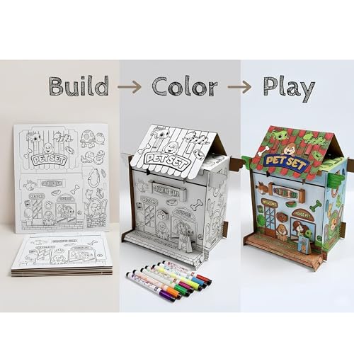 Image of Crackles DIY 3D Paper Puzzle Craft Kit for Kids | Build and Paint Cardboard House Toy with Colors | Creative Art & Craft Activity Kit for Kids | Educational DIY Toy