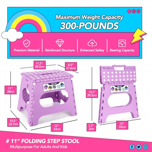 Image of Delxo 11 inch Folding Step Stool, Non-Slip Foldable Stools Up to 300 LBS, Step Stool with Handle, Lightweight for Kitchen, Bathroom, Bedroom, Garden, Light Purple, 1PC