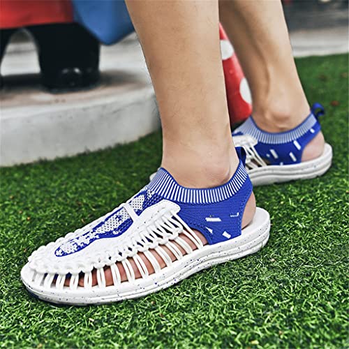 Handmade Weaving Men'sSandals Outdoor Casual Beach Sandals Breathable Soft Non-Slip Mesh Men's Slippers(D,7)4