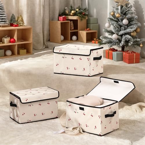 Image of Stackable Clothes Storage Bins with Lids 3 Pack. | Closet Organizers Fabric Cat Printing Box for Home and Office,Blanket Clothes Organizers,Under Bed Storage Containers