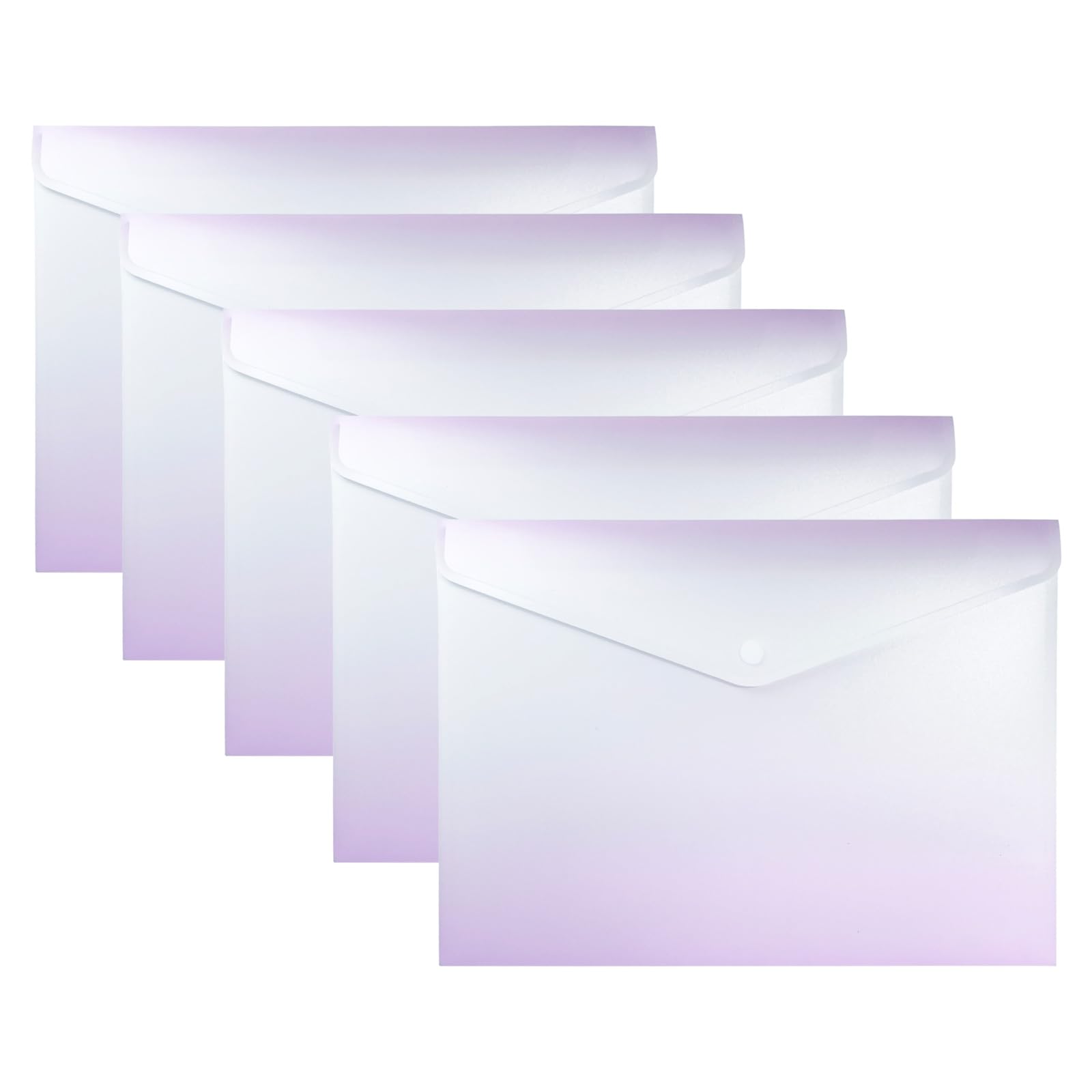 Idena 90383 Document Wallet A4 Plastic Pack of 5 Sorting Folder in White and Purple with Button, Approx. 33 x 23.5 cm
