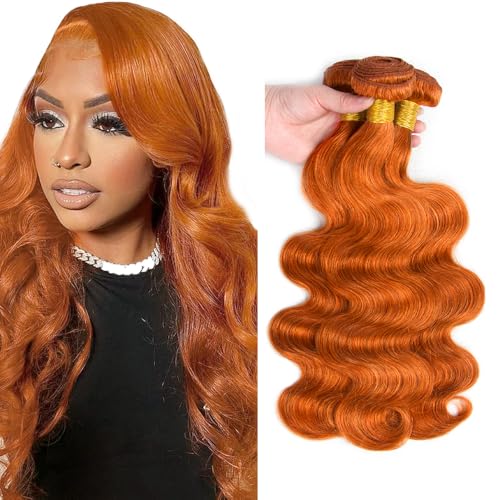 Color 350 Human Hair Bundles Ginger Body Wave Bundles 26 28 30 inch WuvuSnm 350 Body Wave Bundle 150g