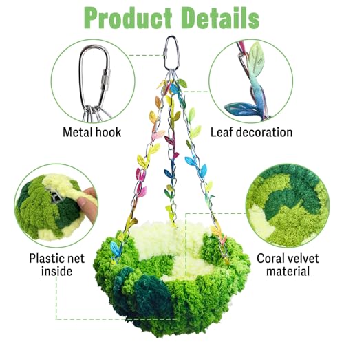 Image of kathson Hanging Bird Bed, Bird Hammock for Cage Winter Warm Bird Plush Nest Parrot Sleeping Bed for Budgie Lovebird Conure Quaker (Diameter 6.3 in, Green)