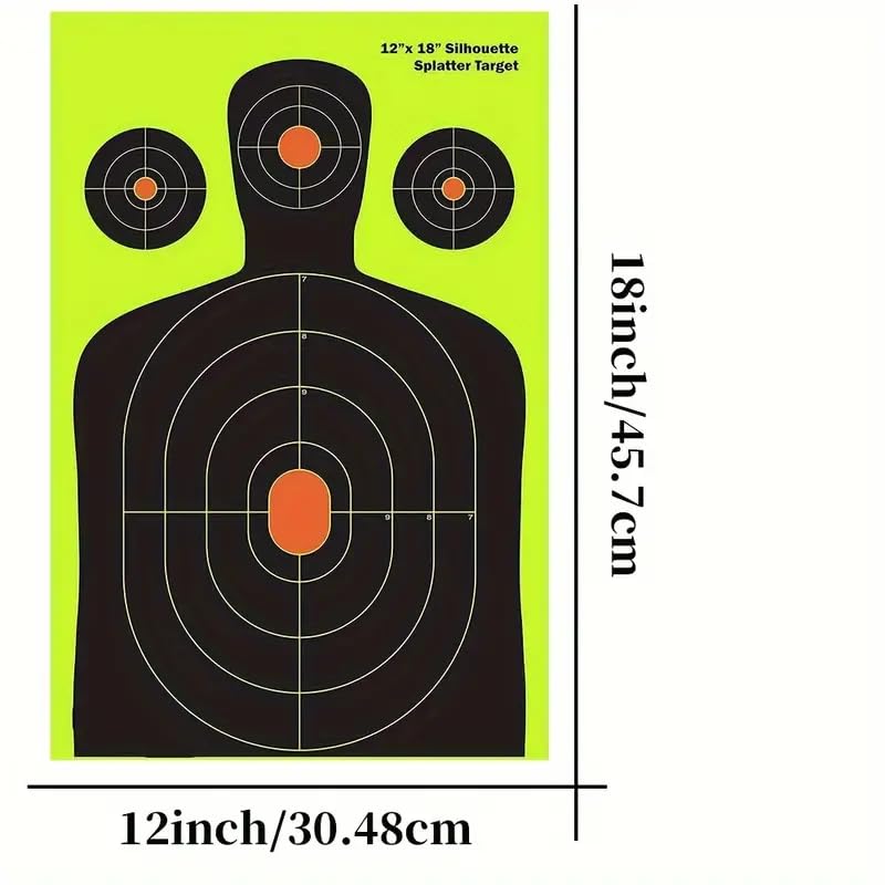 Silhouette Splatter Burst Target- 12 x 18 inch - Easily See Your Shots Burst with Higly Visible Bright Flourescent Yellow Upon Impact, 10-Pack