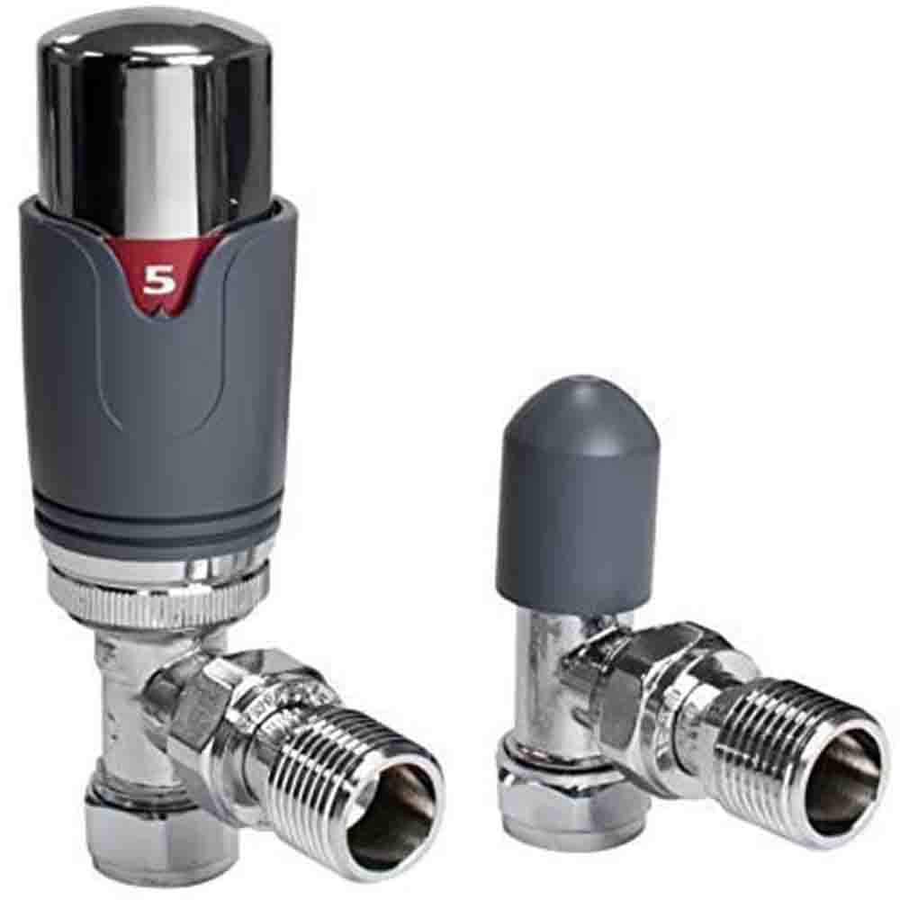 Adept Technology TRV c/w Lockshield and Modern Valves Head Kit (15mm x 1/2") Choice of Colours and Sizes (Angled, Slate Grey) โ image 1