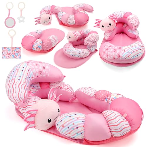 Image of deAO 3-in-1 Tummy Time Mat & Support Seated Pillow for Baby,Tummy Time Toys Sit Me Up Detachable Tummy Time Playmat for Girls 0-6 Months Sensory Toys