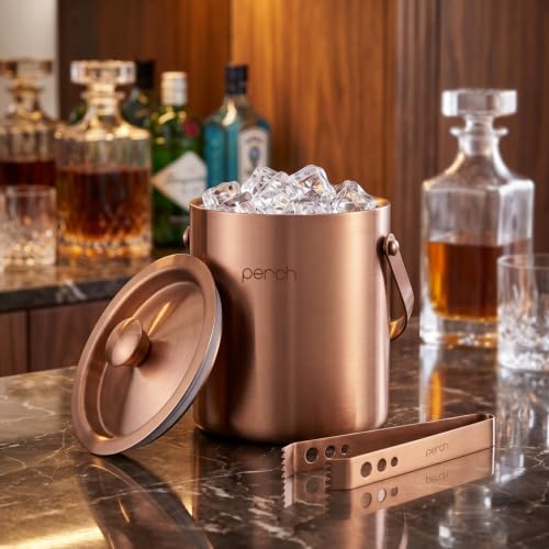 Image of O' Holic by Perch Stainless Steel Double Wall Ice Bucket & Tong - 1500ml | Insulated with Lid & Handle| Bartender Kit |Premium Barware Accessories for Home Bar, Parties, Cocktails & Gifting |Rose Gold
