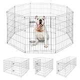BOWHAUS Foldable Outdoor/Indoor Pet Playpen with Gate, Available in 30 Inch Height Metal Portable Kennel, Heavy-Duty Exercise Fence Cage 8 Panels for Medium Dog, Animals