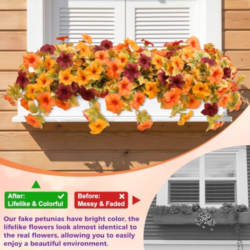 Image of Bassion Artificial Fall Flowers for Outdoors Decoration, 2 Pcs, Red Orange