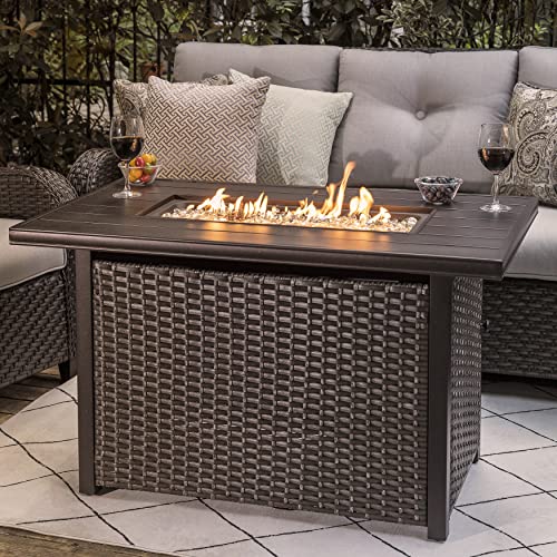 Image of Nuu Garden 43 inch Propane Fire Pit Table, 50,000 BTU CSA Certified Outdoor Gas Fire Pit with Aluminum Tabletop, Removable Lid, 7 lbs Glass Rocks & Waterproof Oxford Cover, Brown
