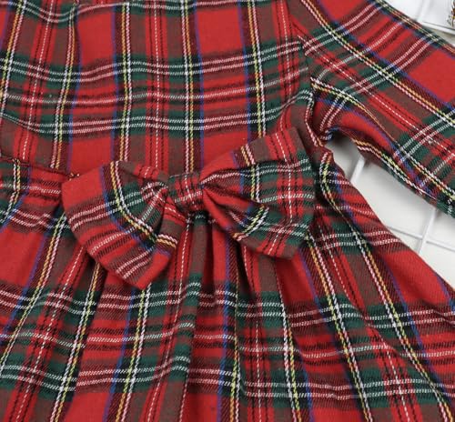 ROYLAMP Toddler Girls Christmas Plaid Dresses Crew Neck Long Sleeve Ruffle Hem Swing Skirt Outfits with Bowknot4
