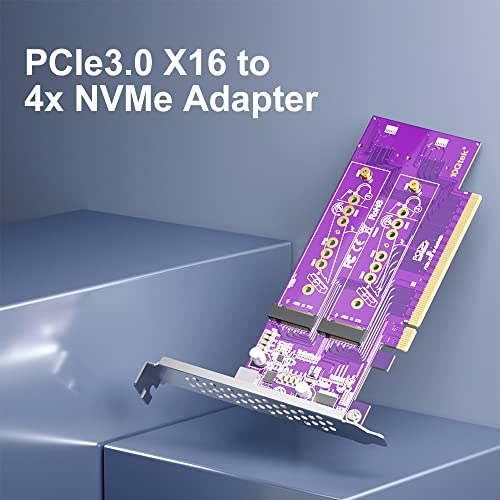 10Gtek 4-Port M.2 NVMe PCIe 3.0 X16 Adapter Card M-Key, Requires Motherboard BIOS Support for Bifurcation