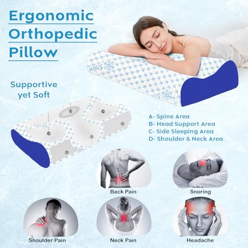 Image of AYKA Cooling Cervical Memory Foam Pillow for Neck & Shoulder Pain Relief | Orthopedic Contour Pillow for Sleeping & Spinal Alignment | Ergonomic Support | 2-Year Warranty (Set of 1)