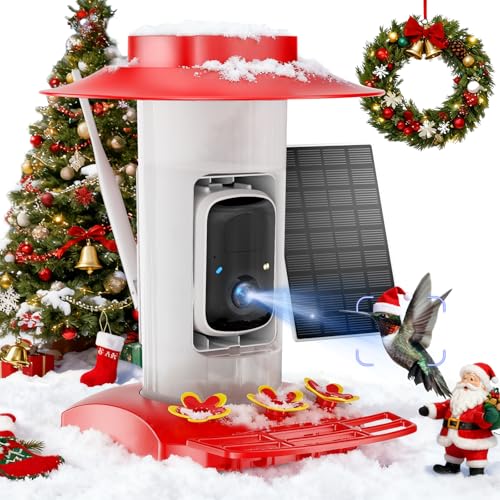 Hummingbird Feeder with Camera Outdoor, SV3C Hanging Bird Feeder with Ant Moat & Bee-Proof, HD 2K Solar Powered, AI Bird Identify, Instant App Alerts, Auto Capture, Hummingbird Lover Gifts, 21oz, Red