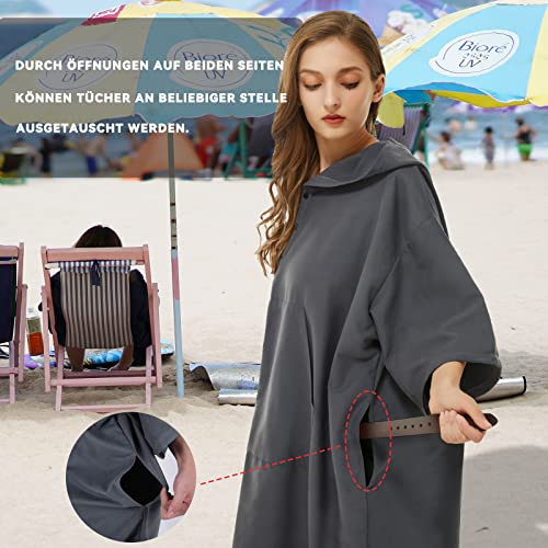 Surf poncho voor dames en heren, badponcho omtrekhulp voor volwassenen, microvezel, strandponcho met capuchon, sneldrogende badjas, douche-poncho voor surfen, zwemmen, kamperen, sport en zwemmen - Image 5