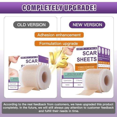 Image of Medical Grade Silicone Scar Tape Scar Sheet,Scar Strips,Scar Remover,C-Section, Surgery, Keloid, Tummy Tuck, Scar Patch (1.6 inchX 60 inch 4cmx1.5m)