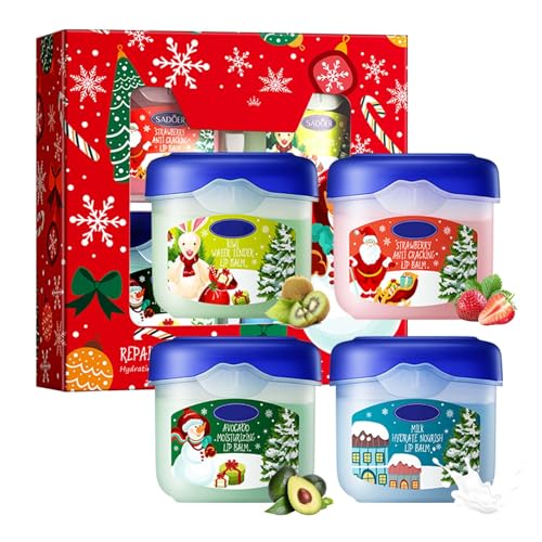 Lip Balm Set Hydrating, 4Pcs Feuchtigkeitsspendende Lippenpflege Kit, Pflegender Lippenbalsam Nährend Lippen & Lippenfältchen Reduzieren, Lippenmaske Bei Rissigen & Trockenen Lippen, Lip Treatment Set