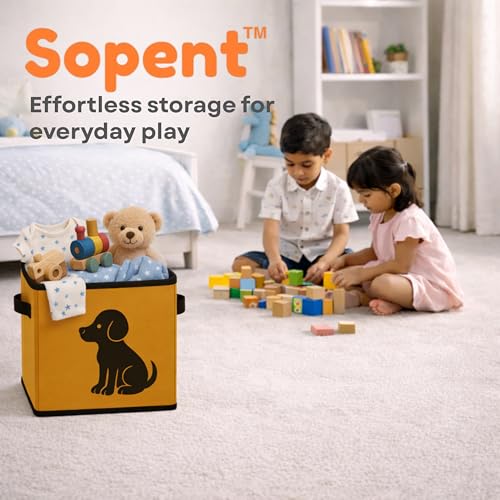 Image of Sopent Dog Toy Basket & Toy Storage Organiser - Foldable Fabric Pet Storage Box for Dogs & Cats, Dog Organizer, Pet Toys Basket, Home Organiser