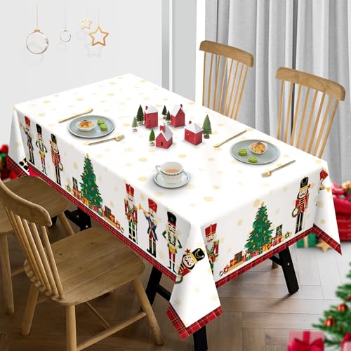 Arquiel Christmas Nutcracker Tree Tablecloth Waterproof, Red Table Cloth Rectangle Stain Resistant - Image 3