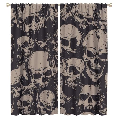 Rideaux occultants gothique crâne Halloween 27.5"x63" 2 panneaux