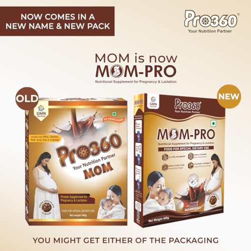 Image of Pro360 MOM-PRO Protein Powder Nutritional Supplement for Pregnant & Lactating Women - Complete Maternal Nutrition during Pregnancy - Swiss Chocolate Flavor - (400+400) g Pack of 2
