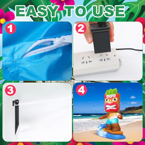 Image of Shappy 5 ft Inflatable Tiki Surfboard Decorations Luau Hawaiian Party Decorations Summer Inflatables Outdoor LED Lighted Tiki Blow up Beach Tropical Pool Surfing Yard Party Supplies Favors
