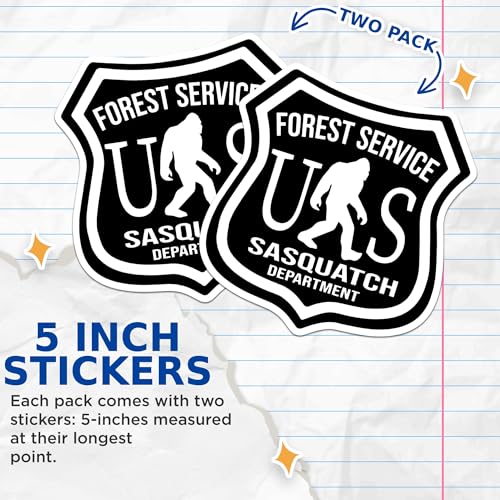 Image of (2 Pack) Bigfoot Forest Service Sasquatch Department Stickers - Big Foot Neanderthal Sticker - 5 Inches On Longest Side - Premium Vinyl - for Cars, Trucks, Skateboards - Made in USA - BMCS0467