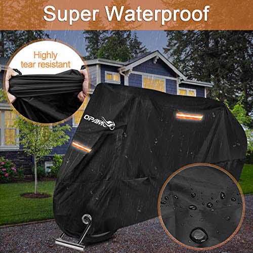 Housse Moto, opamoo Housse de Protection pour Moto Nylon 210T Imperméable Anti Pluie Anti Neige Anti Poussière Couverture de Moto Anti Vent UV pour Moto Scooter avec Sac 245x105x125cm - Noir - Image 3