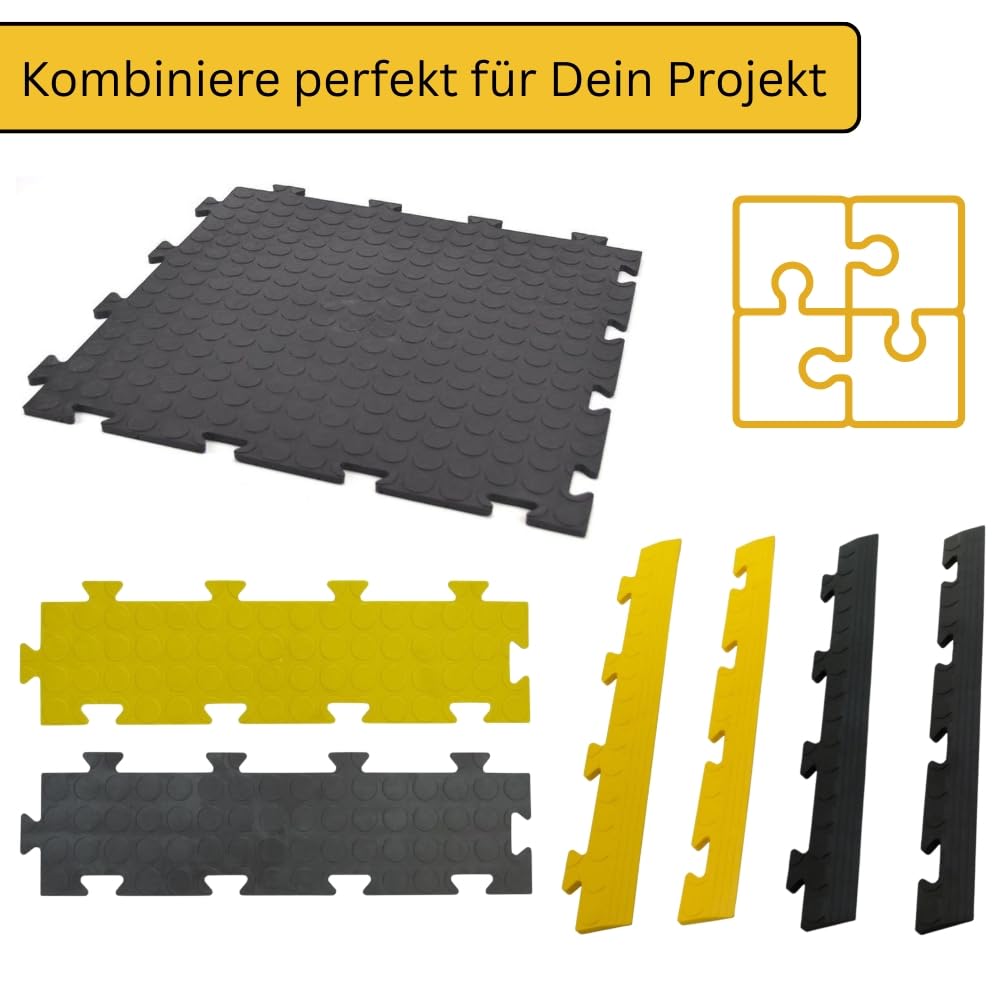 10x Klickfliesen Bodenplatte Kunststoff Garage Garagenboden Klickfliesen Werkstattboden PVC Fliesen Garage Industrieboden Platten Gewerbeboden Fliesen Noppen Schwarz