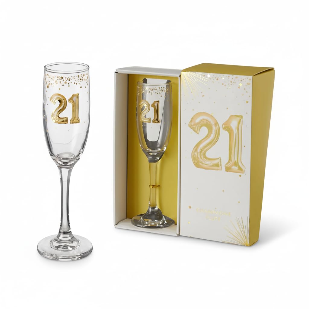 Hox 21st Birthday Champagne Flute – Gold Design Glass for Prosecco, Champagne & Sparkling Wine – Premium Gift‑Boxed Celebration Glass