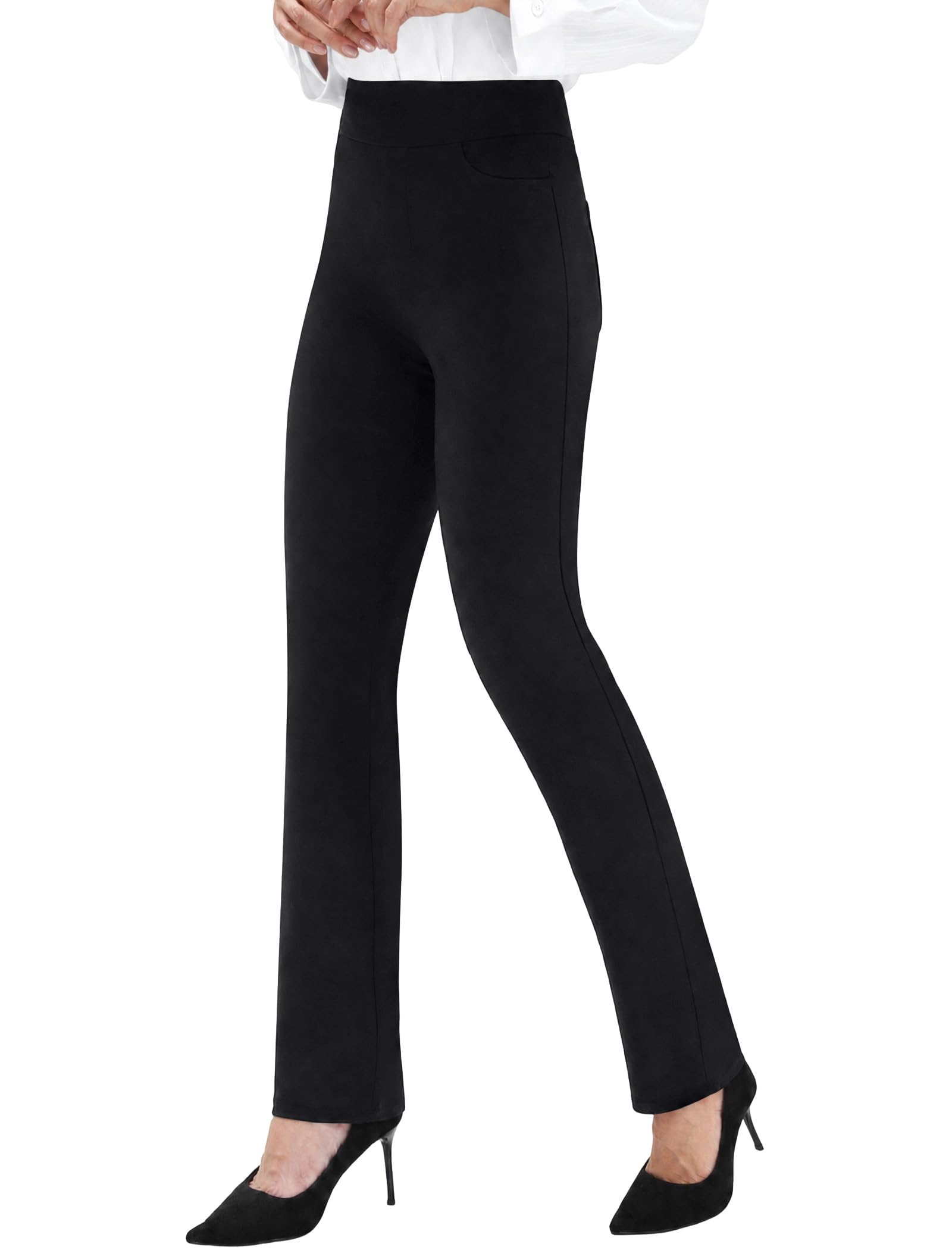 Glacspyg Damen Yogahose mit Taschen Hohe Taille Business Sporthose Gerade | Stretchstoff, Elegante Optik, Freizeithosen, Schlupfhose‑Design, 4 Pockets, Geeignet Für Büro, Freizeit, Jogging Und Alltag