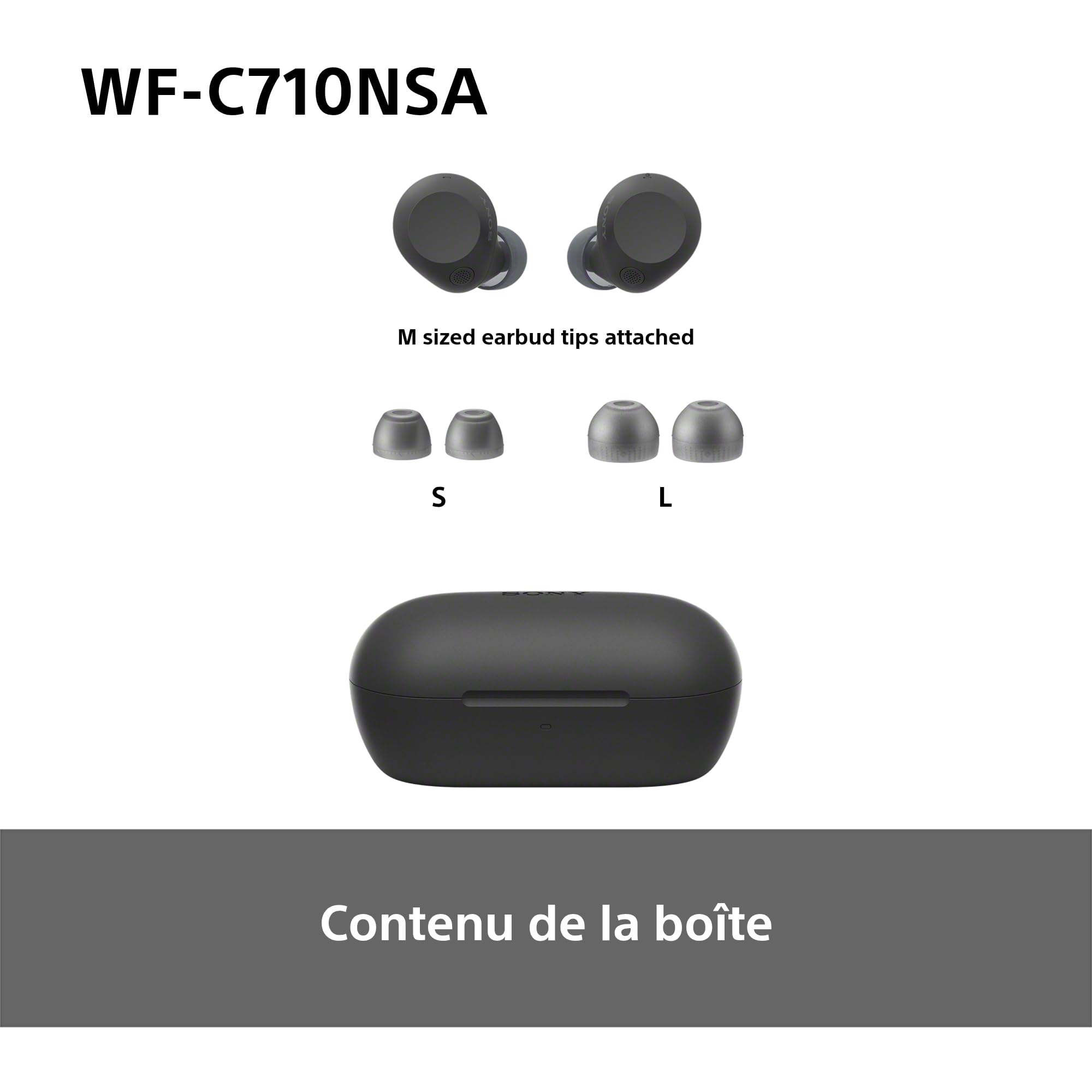 Sony WF-C710NSA - Écouteurs sans Fil à réduction de Bruit, écouteurs légers, Commandes tactiles, Connexion multipoint, IPX4, jusqu'à 40 HR de Pile, Charge Rapide, iOS et Android - Noir