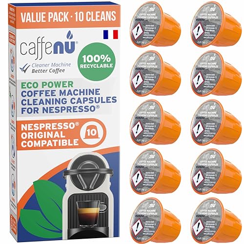 Caffenu 10 capsules de nettoyage Nespresso | Nettoyant pour machine à café pour café croustillant | Accessoires Barista | À combiner avec le kit de détartrage Nespresso