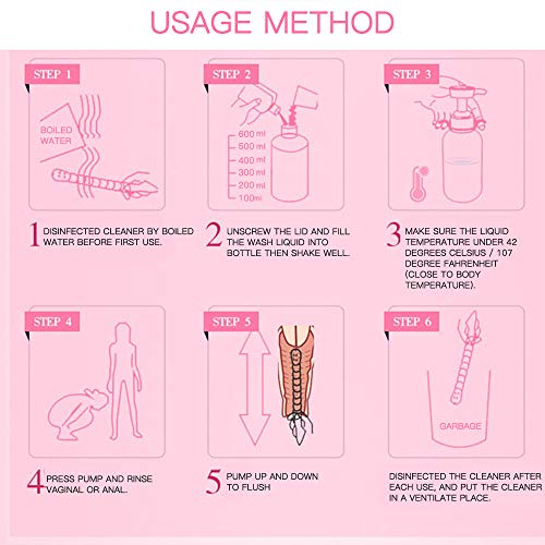 Vaginal Cleansing Douche,Norbase 600ml Douche Cleaner Reusable Manual Pressure Cleaning System Portable Kit with 5 Nozzles,Water Colon Cleansing Detox