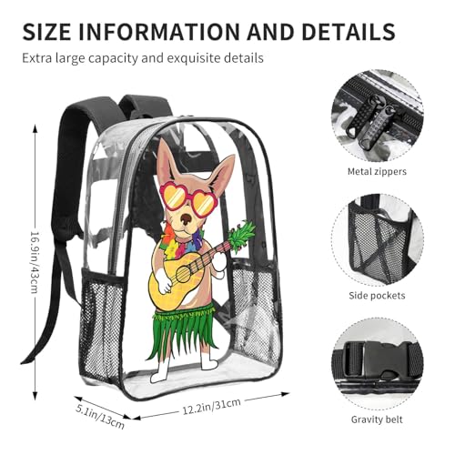 Chihuahua Ukulele Summer Clear Backpack - Lightweight Transparent Backpack For Security, Sports & Travel2